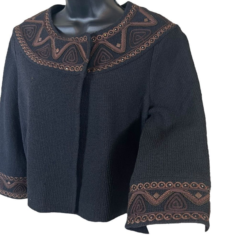 St John Knits Couture Caviar Black Brown Cord Sequin Blazer Jacket - Picture 4 of 12